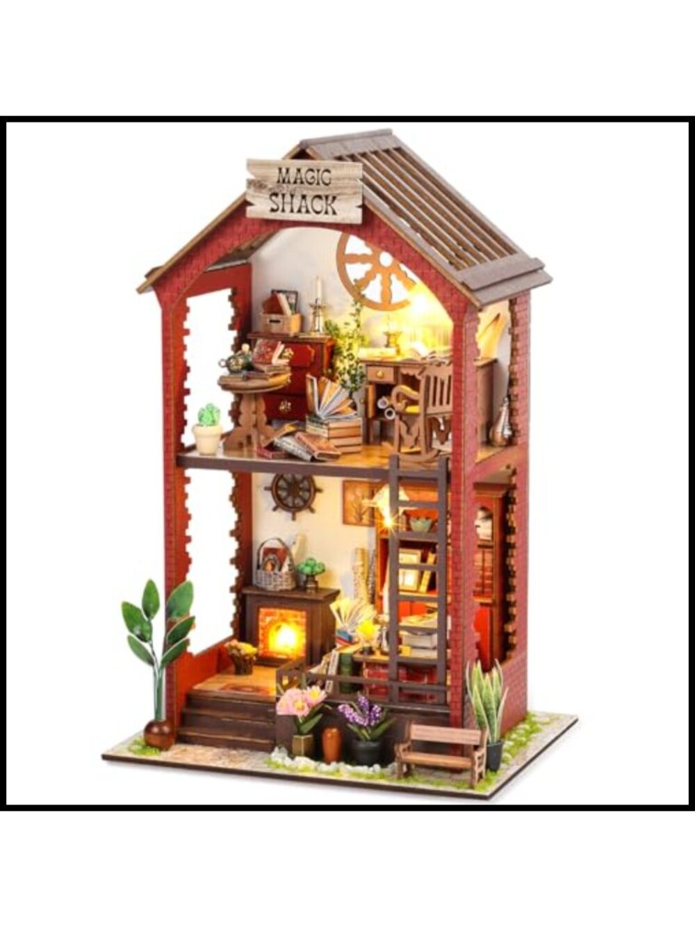 3D Wooden Puzzle Book Nook Kit LED Light Miniature House DIY Bookshelf Decor